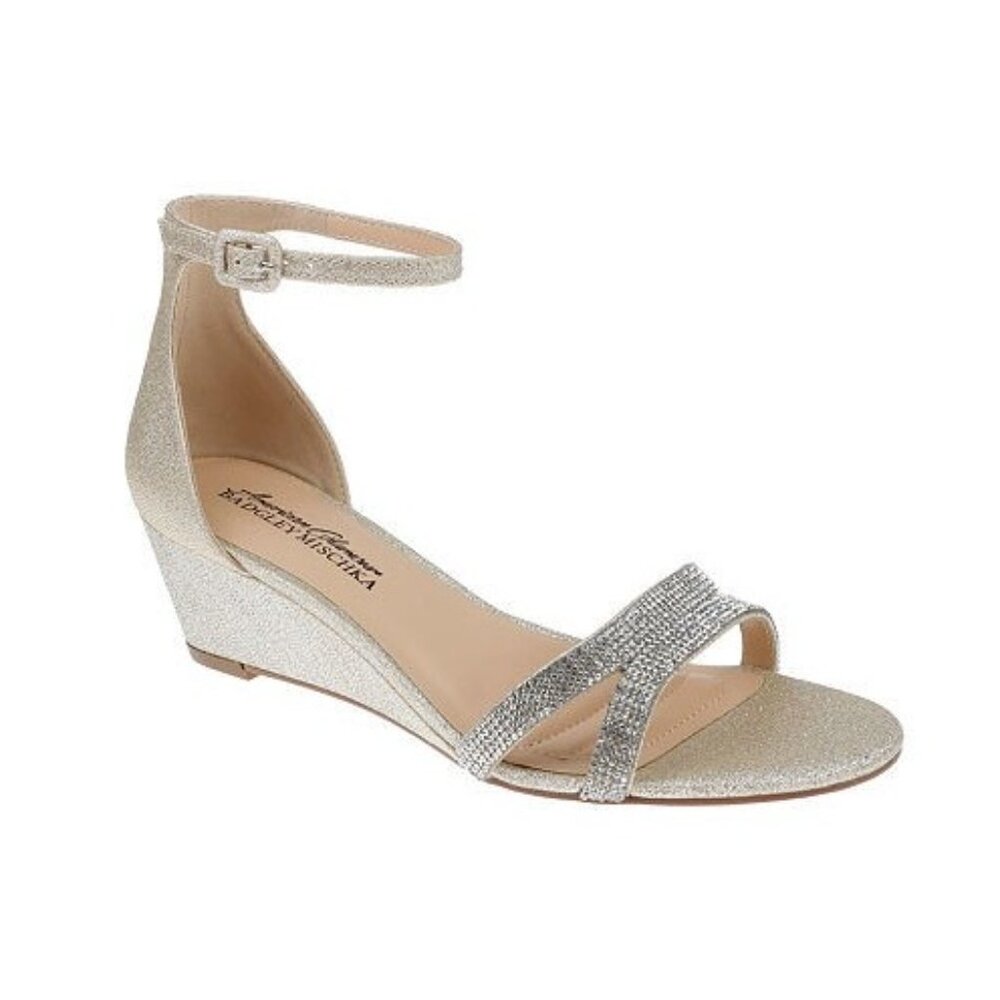 NiB Badgley Mischka Women's Kristi Wedge Sandals Gold Size7.5 $70 RY1451